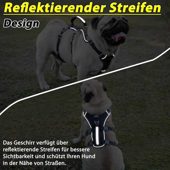 Нашийник для собак з повідком, безпечний нашийник від виривання, анти-тяговий нашийник з ручкою та світловідбиваючими елементами, легкий, регульований нашийник для середніх собак (Чорний, XS). Дуже маленький, чорний