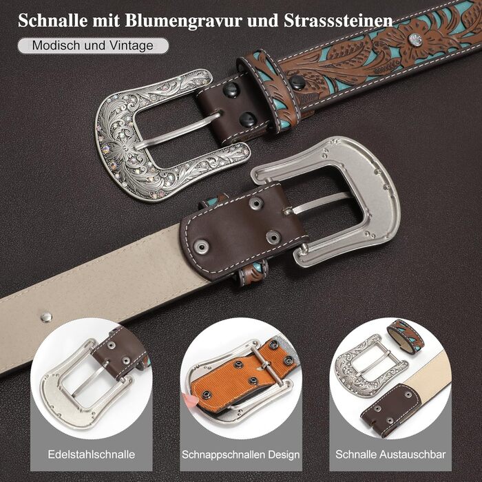 Стильний шкіряний ремінь Western JasGood для жінок та чоловіків, коричневий, 110 см (талія 86-95 см)