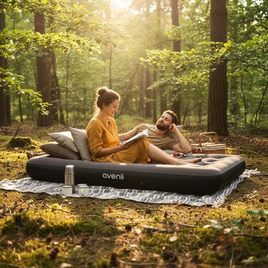 Надувний матрац Avenli для кемпінгу 1-2 особи, 191x137x22 см, сірий - гостьовий матрац з флокованою поверхнею для дому та подорожей