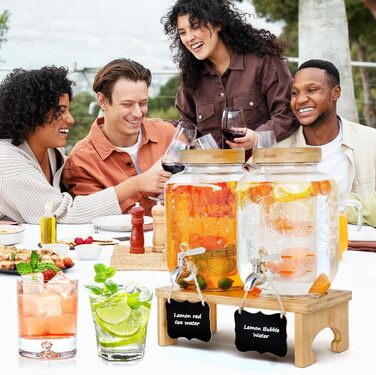 Скляний диспенсер для напоїв на підставці 2x4L з нержавіючою сталею, з краном для соків, води, домашніх напоїв, вечірок та свят
