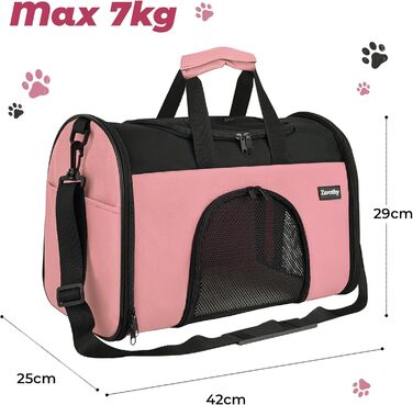 Транспортна сумка для котів та собак Zavothy, дихаюча та легка, з регульованим плечовим ременем, знімний м'який матрац (Рожевий, S)