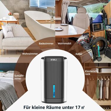 Електричний осушувач повітря KNKA, 1.1 л, тихий (28dB), для дому, ванної кімнати, підвалу, з автовимкненням та нічним режимом, кольорове підсвічування (білий), чорно-білий