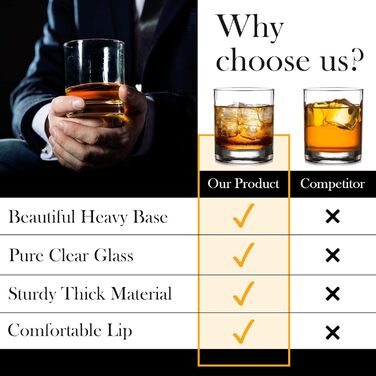 Склянки CRYSTALIA Premium Whiskey, набір 6 шт, 305 мл, без свинцю. Склянки для віскі, коктейлів, бурбону, скотчу, коньяку, ірландського віскі. Набір склянок для бару.