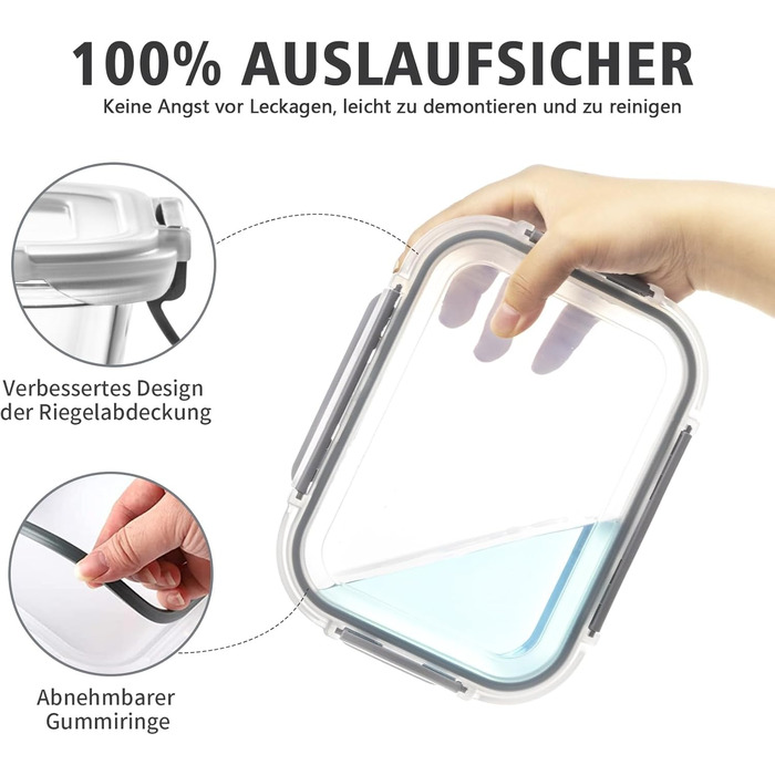 Набір скляних контейнерів для зберігання їжі GENICOOK 24 шт. з кришкою. Набір скляних контейнерів для продуктів, Meal Prep, герметичні контейнери для кухні сірого кольору.