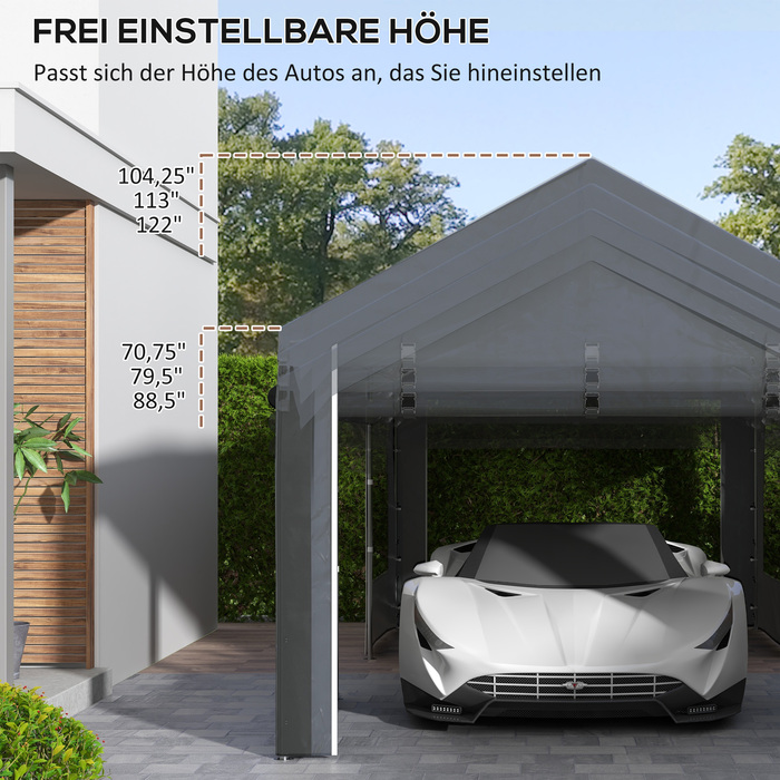 Outsunny Carport 6x3m Party Tent Adjustable Height Car Garage with 4 Mesh Windows and 4 Doors for Cars and Trucks Made of Steel