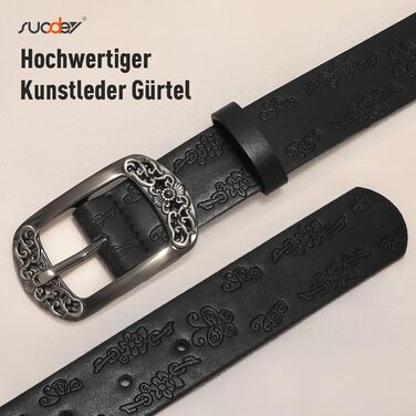Жіночий шкіряний ремінь Suosdey класичний чорний з квітковою пряжкою для джинсів, суконь та одягу, 100 см, розмір талії 73-83 см