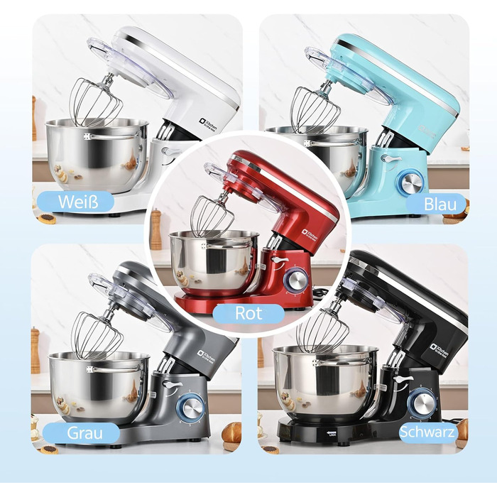 Кухонна машина Küchenmaschine 6.2 л, 1400 Вт, 6 швидкостей, з набором насадок (міксер, гак для тіста)