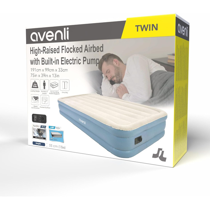 Надувний матрац Avenli для 1 особи, самонадувний, 191x99x33 см, з вбудованим насосом, для кемпінгу та дому