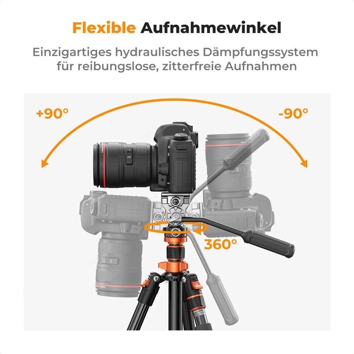 Штатив K&F Concept T254A7+BH-28L для камери: професійний, 230см, з рідинною головкою