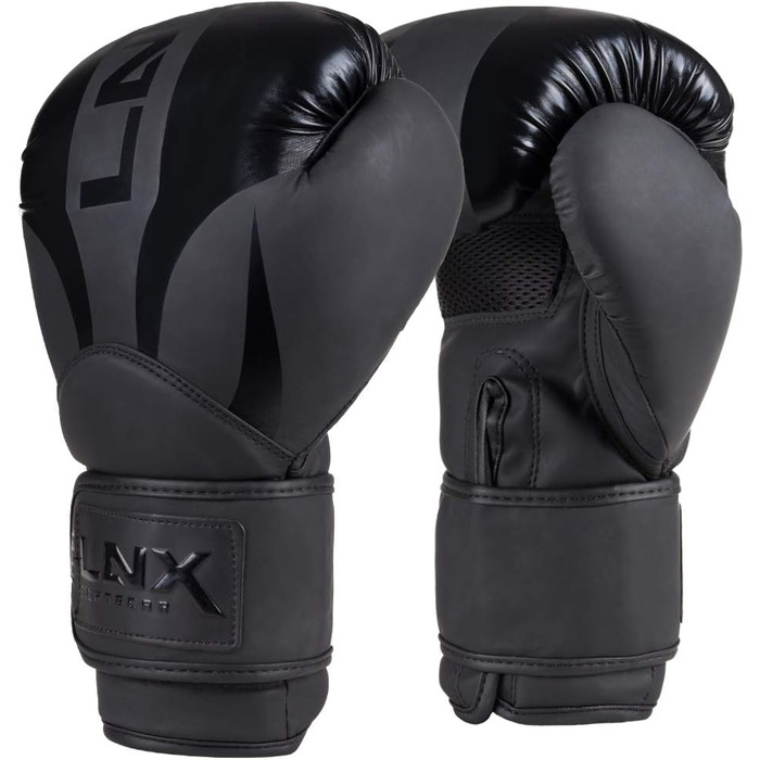 Боксерські рукавички LNX Nitro - чоловічі, жіночі, дитячі, 8, 10, 12, 14, 16 Oz - для кікбоксингу, боксу, муай-тай, ММА, спарингу, тренувань. Чорний колір, Ultimatte
