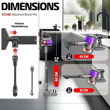 Бездротовий акумуляторний пилосос KESSER® з LED-дисплеєм, до 60 хвилин роботи, тихий, без мішка, з антизаплутаною насадкою, HEPA-фільтром, аромакапсулою (чорний/сірий)