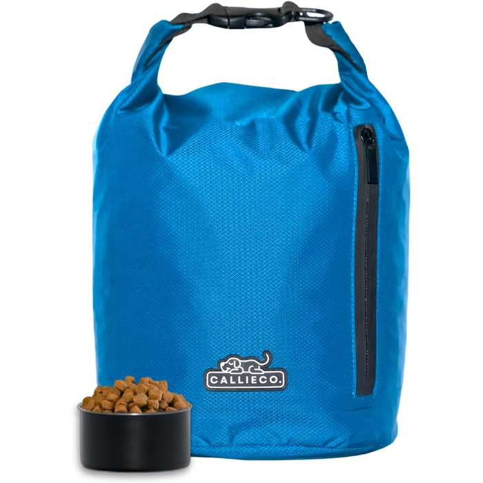 Сумка для корму для собак Callieco з міркою та кишенькою, водонепроникний контейнер для дому, подорожей, кемпінгу, 64 порції (Блакитний)