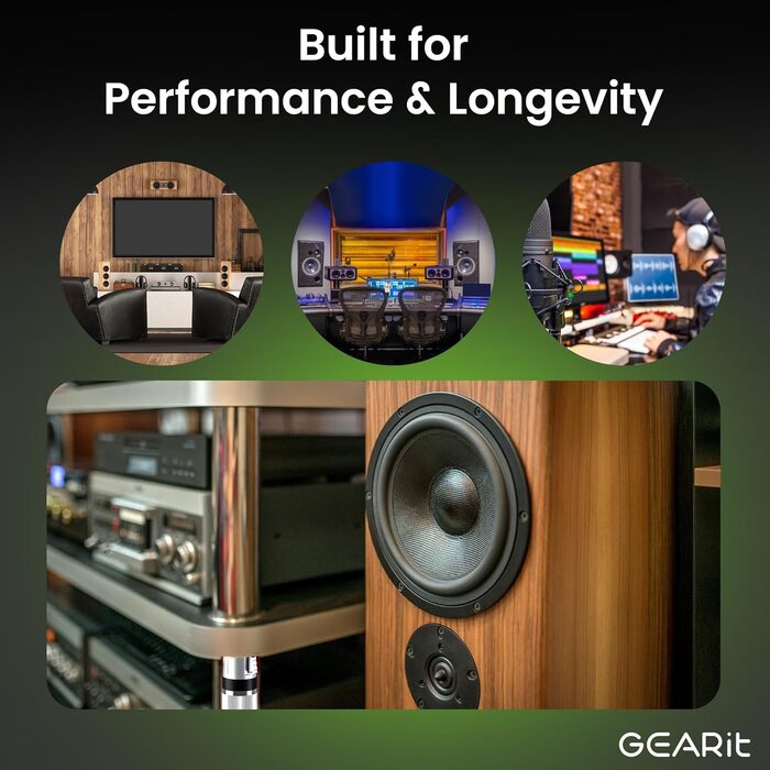 Акустичний кабель GEARit OFC 2 x 2,50 мм² (14 AWG), 2 метри, HiFi аудіо кабель для колонок з позолоченими банановими роз'ємами, чорний (2 шт. в комплекті)