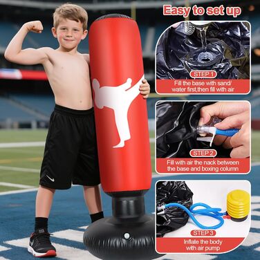 Дитячий боксерський мішок 160 см з рукавичками та насосом, надувний, для занять карате та тхеквондо, червоний