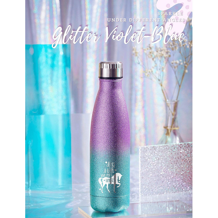 Horse gifts for girls, women, horse water bottle, insulated stainless steel water bottle, riding gifts for horse lovers, for birthdays, Christmas, back to school, violet-blue