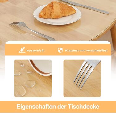 TIEHAN Round PVC Tablecloths, 1.5 mm thick, 110 cm diameter transparent round table cover, waterproof plastic placemats desk pads table protectors
