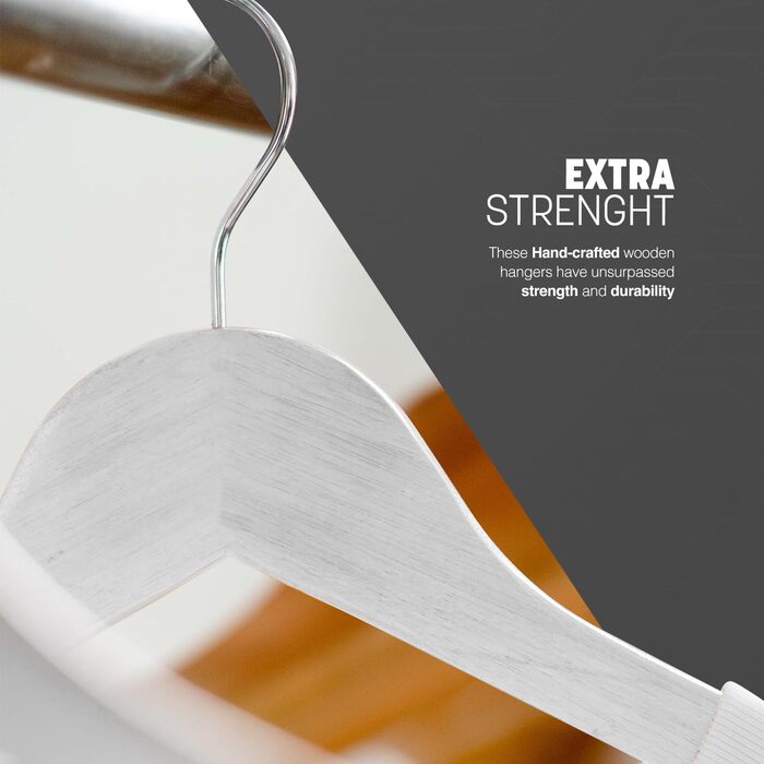 Плечики для одягу KEPLIN Starker з натурального дерева (30 шт.) з обертовим гачком 360° та перекладиною для штанів, з вирізами для плечей - Місцеекономний органайзер для гардеробу, підходить для пальто, жакети, костюми (білий, 20 шт.)