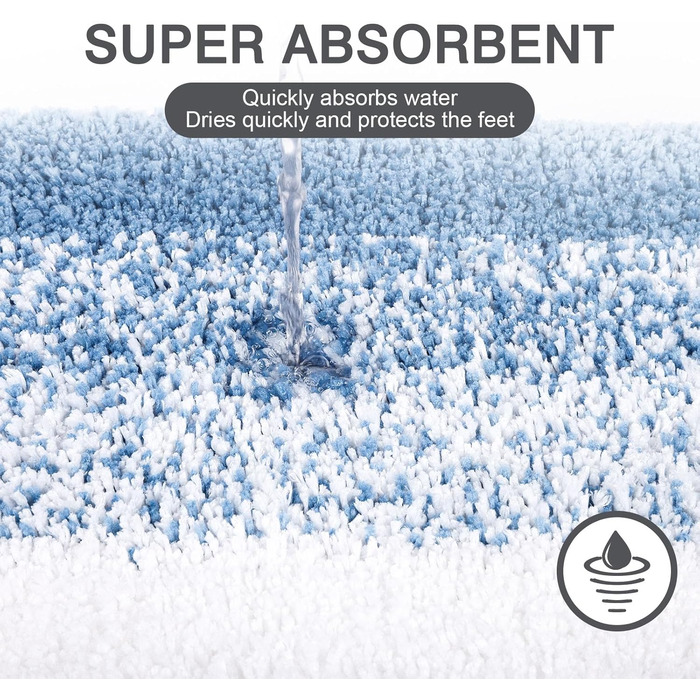 Super Soft Microfiber Bath Mat - Absorbent Non-Slip Bathroom Rug - Washable Shower Mat - 60x90cm Blue