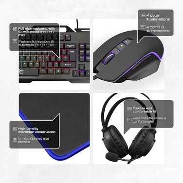 Ігровий набір White Shark Cheyenne 4-в-1: миша з LED-підсвічуванням, клавіатура з Anti-Ghosting, гарнітура з мікрофоном та килимок для миші, чорний
