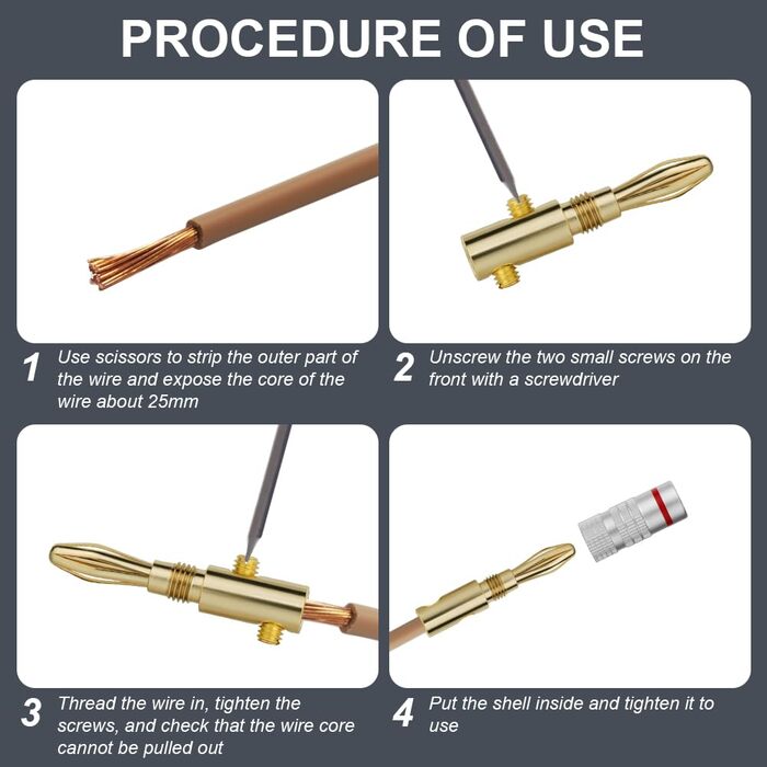 Бананові конектори для акустики 24K позолота, 4.5 мм, 90 градусів (4 шт.)