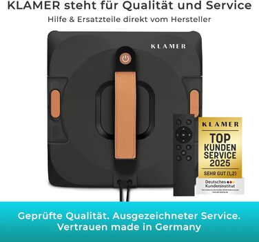 Робот для миття вікон KLAMER 3500 Pa: автоматичний очищувач з резервуаром для води 100 мл, режим вологого очищення, виявлення країв, тихий (60 дБ), захист від падіння, смарт-планування (Чорний)