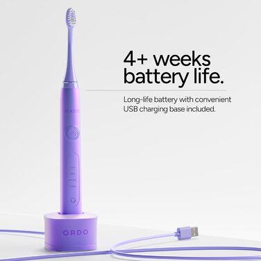 Електрична зубна щітка Ordo Sonic Advanced Smart Tech: 4 режими чищення, USB-зарядка, силіконовий полірувальник, перлинно-фіолетовий колір