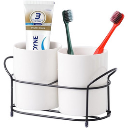 Ceramic toothbrush holder with black frame (white), 2 pieces