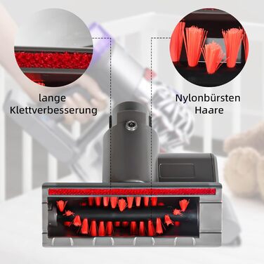 Насадка-щітка для пилососів Dyson V7/V8/V10/V11/V15 з підсвічуванням LED. Замінна турбо-щітка та м'який ролик для килимів та твердих поверхонь.