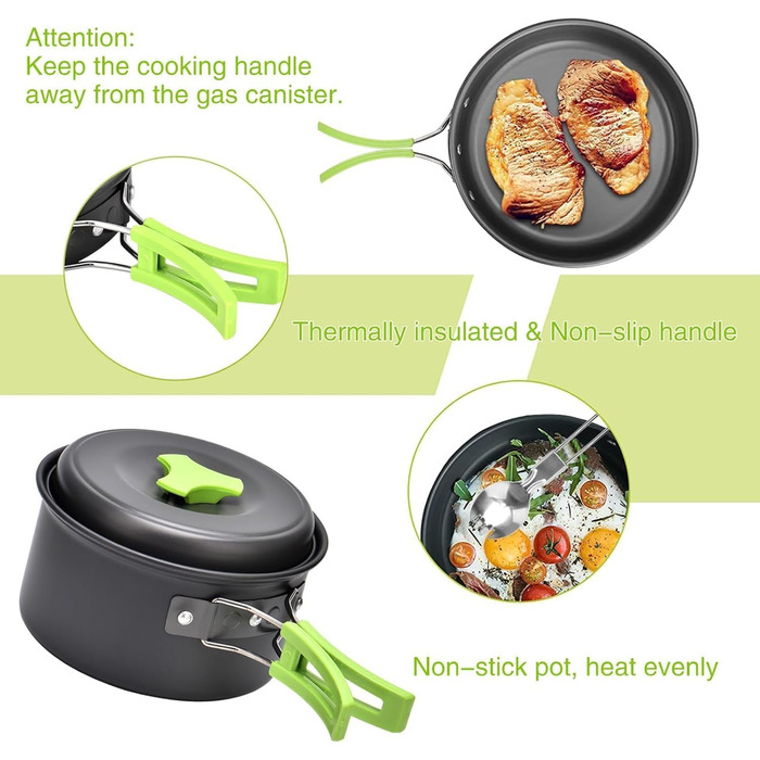 Набір кухонного посуду Qtiwe 10 предметів для кемпінгу, пікніків та BBQ (FDA сертифікований)