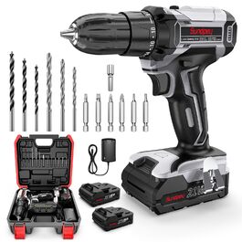 Акумуляторний шуруповерт Sundpey Set: 2 акумулятори 2.0Ah, 21V, 1500 об/хв, 45Nm, 18+1 режим, LED, 10мм патрон - для ремонту та DIY