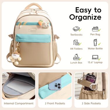Шкільний рюкзак для дівчинки-підлітка 2025, рюкзак для школи/гімназії, Kawaii рюкзак для старшої школи з відділенням для 15.6' ноутбука, повсякденна шкільна сумка для подорожей, 22L (Хакі)