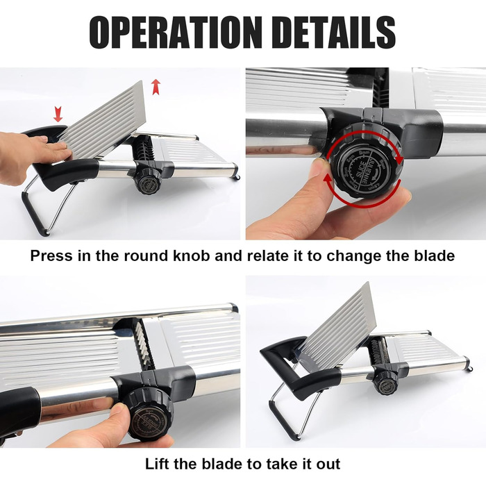 Набір для нарізання овочів з 4 лезами та захисними рукавичками - Mandoline з нержавіючої сталі для картоплі, салату, хот-поту, антиковзкий овочевий слайсер, Keto (з щіткою та ганчіркою).