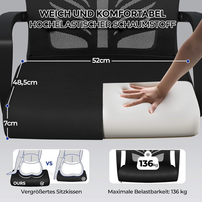 Ергономічне крісло Yaheetech для офісу та дому: регульоване, з підлокітниками, чорне