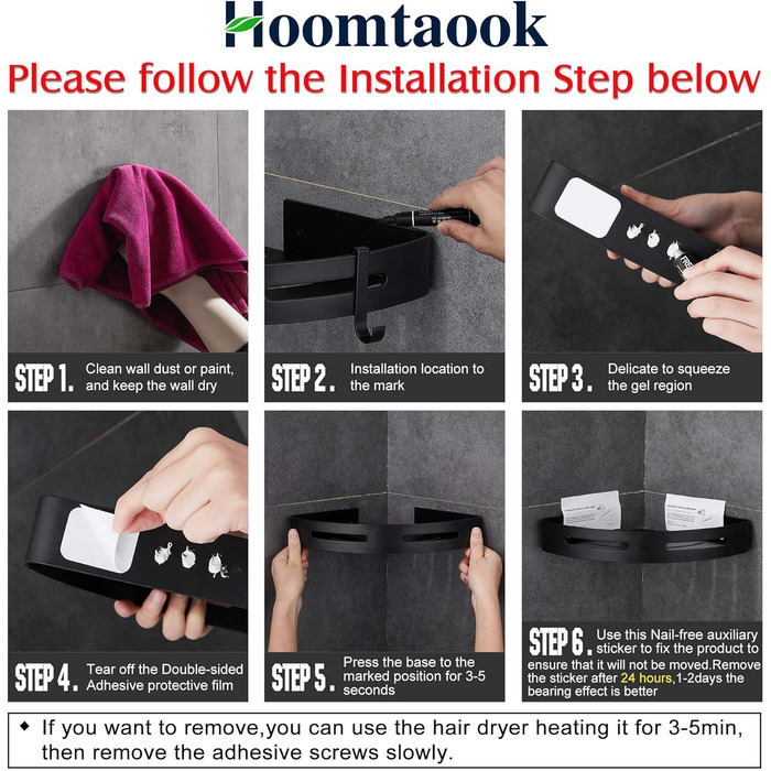 Hoomtaook Shower Corner Shelf, Shower Basket, Shower Shelves, No Drilling Required for Bathroom, Matte Finish, Bathroom Shelf, 2 Pieces Black