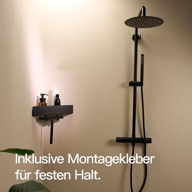 Designfabrik Hamburg: Shower Shelf without Drilling | Corner Shelf Bathroom | Shower Shelf without Drilling | Adhesive Shelf Bathroom | Self-Adhesive Shower Basket | Bathroom Accessories | Shower Shelf Corner Black