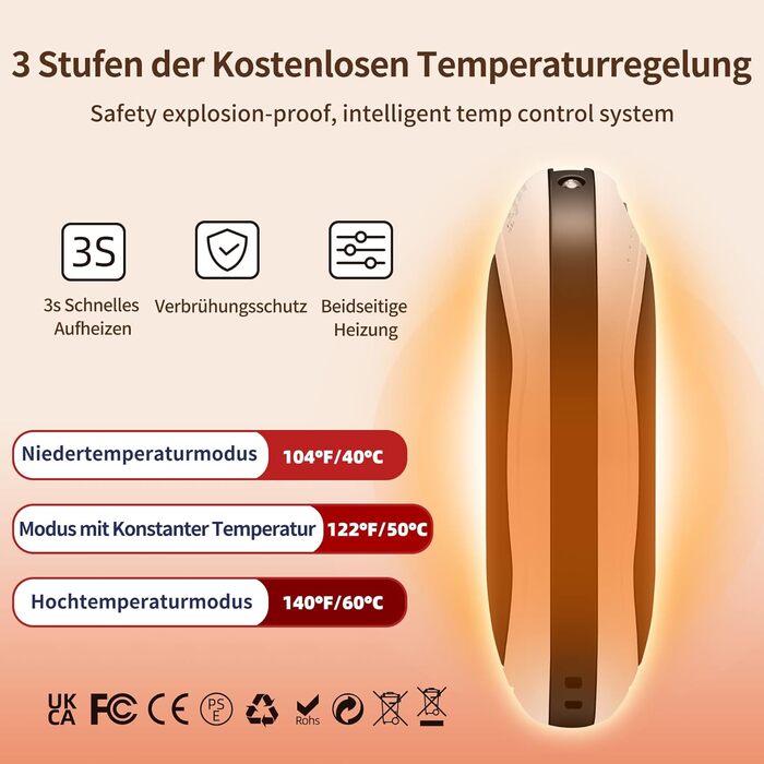 Електричні грілки для рук 2 шт. 10000 мАг з цифровим дисплеєм, USB-зарядка, Powerbank, подарунок на зиму для жінок та дітей (чорний/сріблястий)