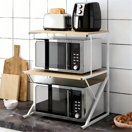 Поличка для мікрохвильової печі, кухонна поличка на стільницю, органайзер для мікрохвильової печі, тостера та аерофритюрниці, багатофункціональна кухонна поличка для оптимізації простору (дуб/3 яруси) (волоський горіх/3 рівні)