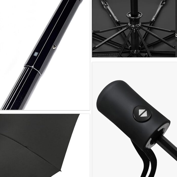 Чорний автоматичний парасолька-тростина з 8 спиць, стійкий до вітру, з UV захистом, легкий та міцний