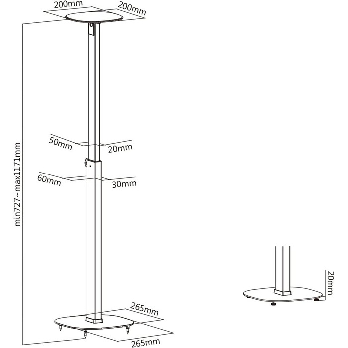 Підставки для колонок - 2 шт. Білі, висота 727-1171 мм, вантажопідйомність 10 кг кожна