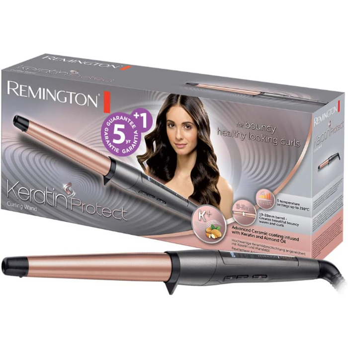 Стайлер для локонів Remington Keratin Protect [19-28 мм] з керамічним покриттям та маслом мигдалю, цифровий дисплей до 210°C, для створення природних локонів, спіральних локонів та пляжних хвиль, CI83V6