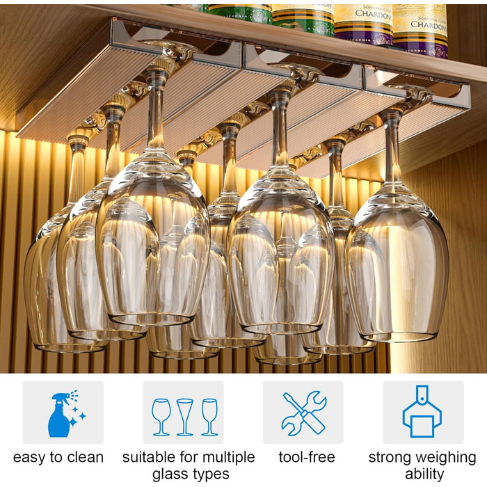 Тримачі для келихів вина SAMSYOKI (4 шт.) - настінне кріплення без свердління, для кухні, бару, ресторану (колір: коричневий)