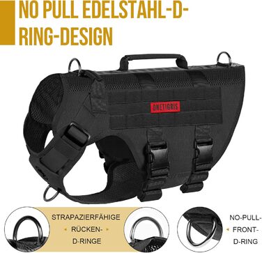 Шлейка для собак OneTigris AIRE MESH, чорна, M (40-58 см, 60-81 см) – тактична, анти-тяга, з 2 ручками, дихаюча