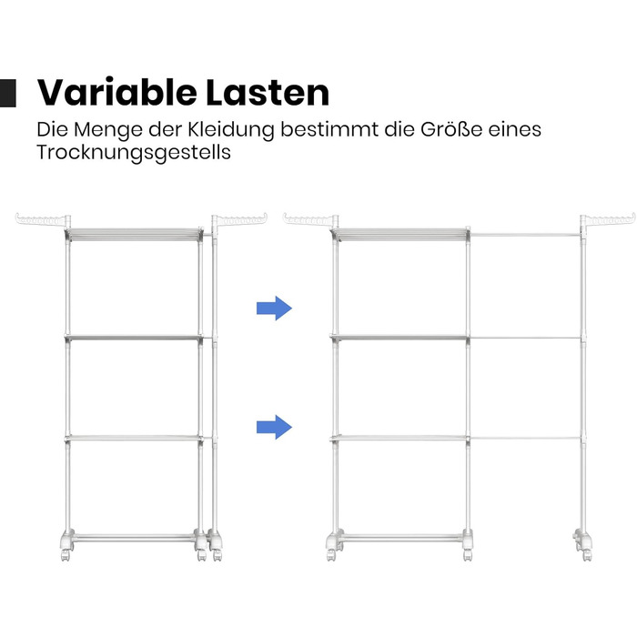 Сушарка для білизни Oak & Tea Turm, 83-200 см, з висувними крилами, XXL, 4 яруси, з колесами, для дому та вулиці, біла