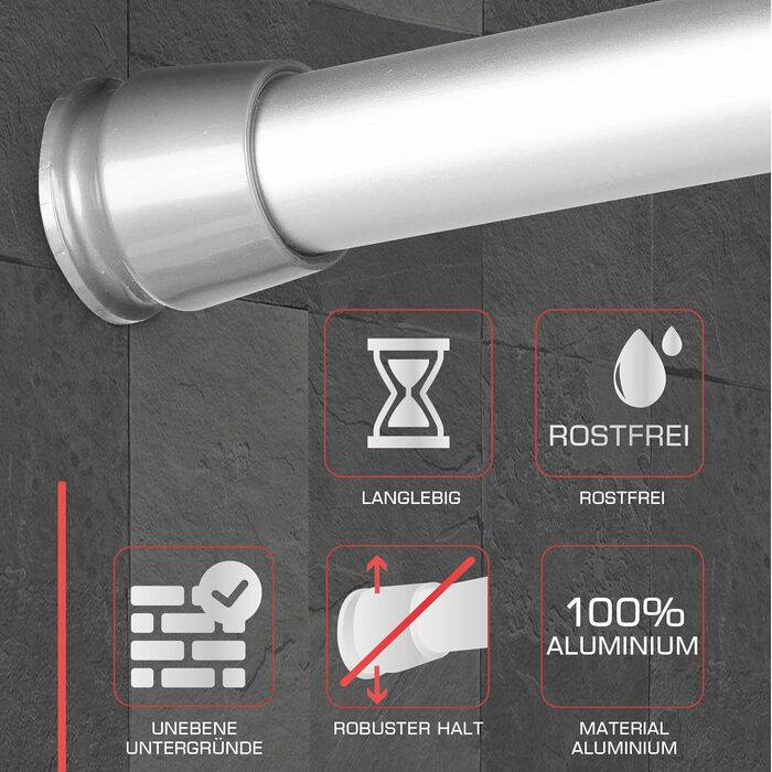 Штанга для душу та шторки без свердління, регульована – Gardinenstange (115-200 см, алюміній)