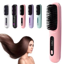 Бездротова щітка-випрямляч для волосся 2-в-1 з накручуванням, LED дисплеєм та 3 температурними режимами (160°C-200°C), рожева