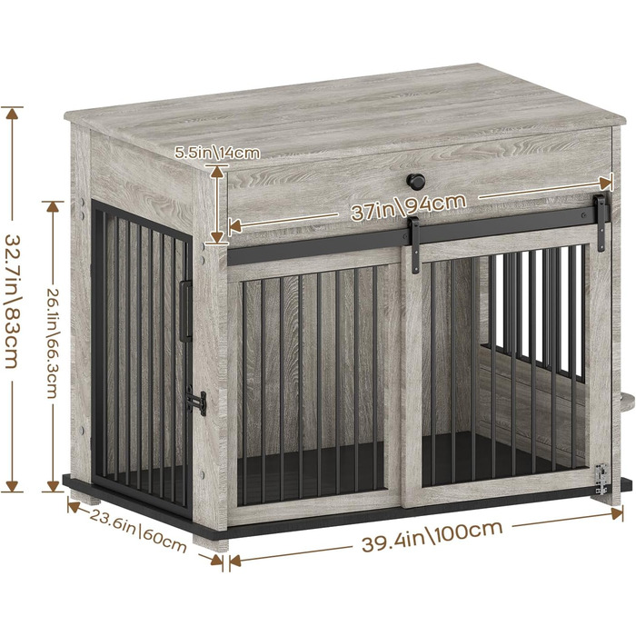 Кішка/песик: Дерев'яна будка для великих собак з ящиком, поворотна миска, сіра