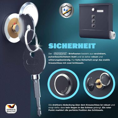 Поштовий ящик Monzana Kreuzschloss з мідним циліндром, сталевий, чорно-срібний (антрацит) 31x10x34 см, з вікном для газет та іменним шильдиком, 2 ключі