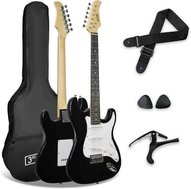 Електрогітара 3rd Avenue XF Full Size 4/4 з комплектом для початківців: чохол, ремінь, медіатори та каподастр - Чорний колір
