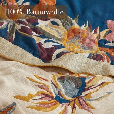 Богемна ковдра Softexly Boho Decke 100% бавовна – двостороння муслінова ковдра 150x200 см, м'яка софа та ковдра на ліжко, естетичний дизайн, ідеально підходить для вітальні та спальні, Orange/Grün Blütentraum (230 x 250 см, Sommertanz)
