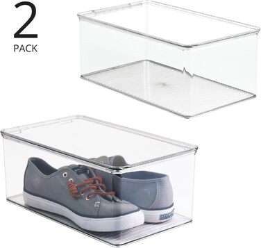 mDesign 2-Piece Stackable Shoe Box with Lid – Practical Shoe Storage Box Made of Plastic – Ideal for Protected Storage of Sandals, Sneakers, etc. – Transparent